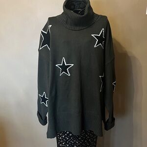 Sweet Romeo Dark Green Star Turtleneck Sweater